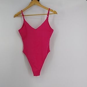 Rose Pink  Sexy V-Neck Leotard Bodysuit